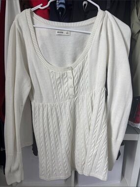 Hollister Cream Cable-Knit Babydoll Scoop Neck Top